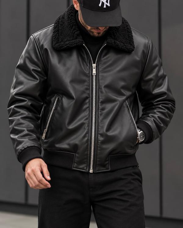 Black Sherpa Collar Bomber Jacket
