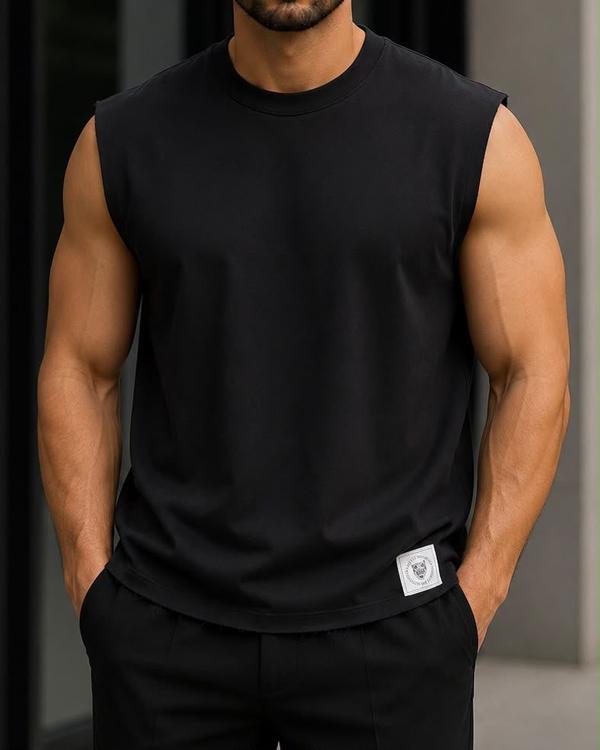 Black Beige Sleeveless T-Shirt
