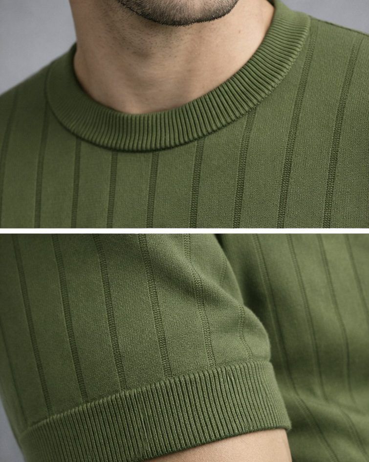 Textured Knit T-Shirt – Olive Green gallery.thumbnail 2