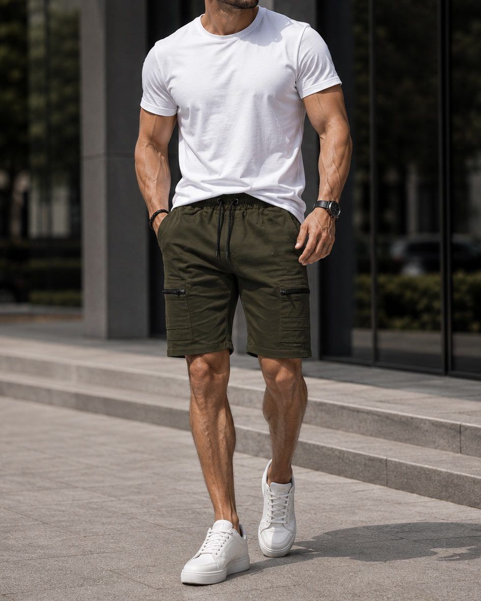 Zip Pocket Cargo Shorts – Olive gallery.thumbnail 2
