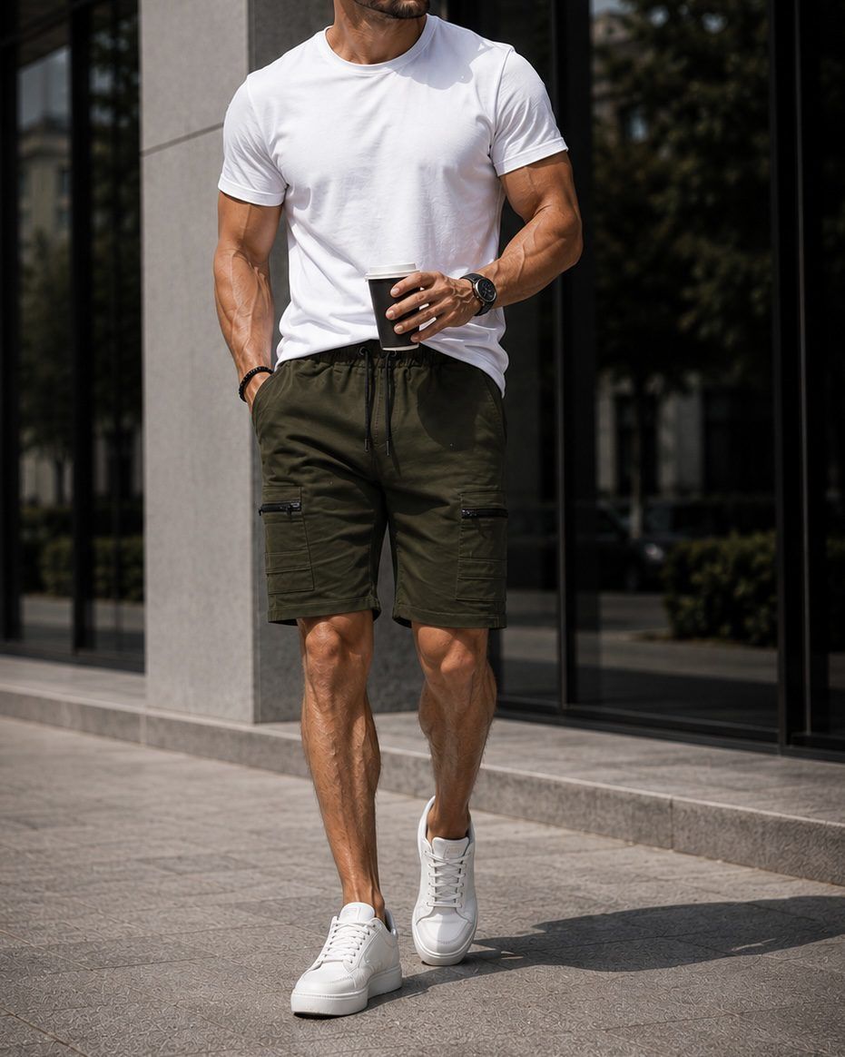 Zip Pocket Cargo Shorts – Olive gallery.thumbnail 3
