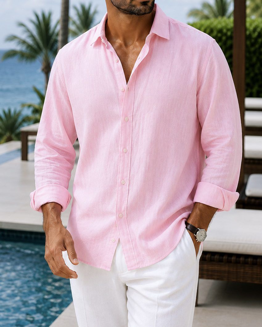 Baby Pink Linen Blend Shirt gallery.thumbnail 2