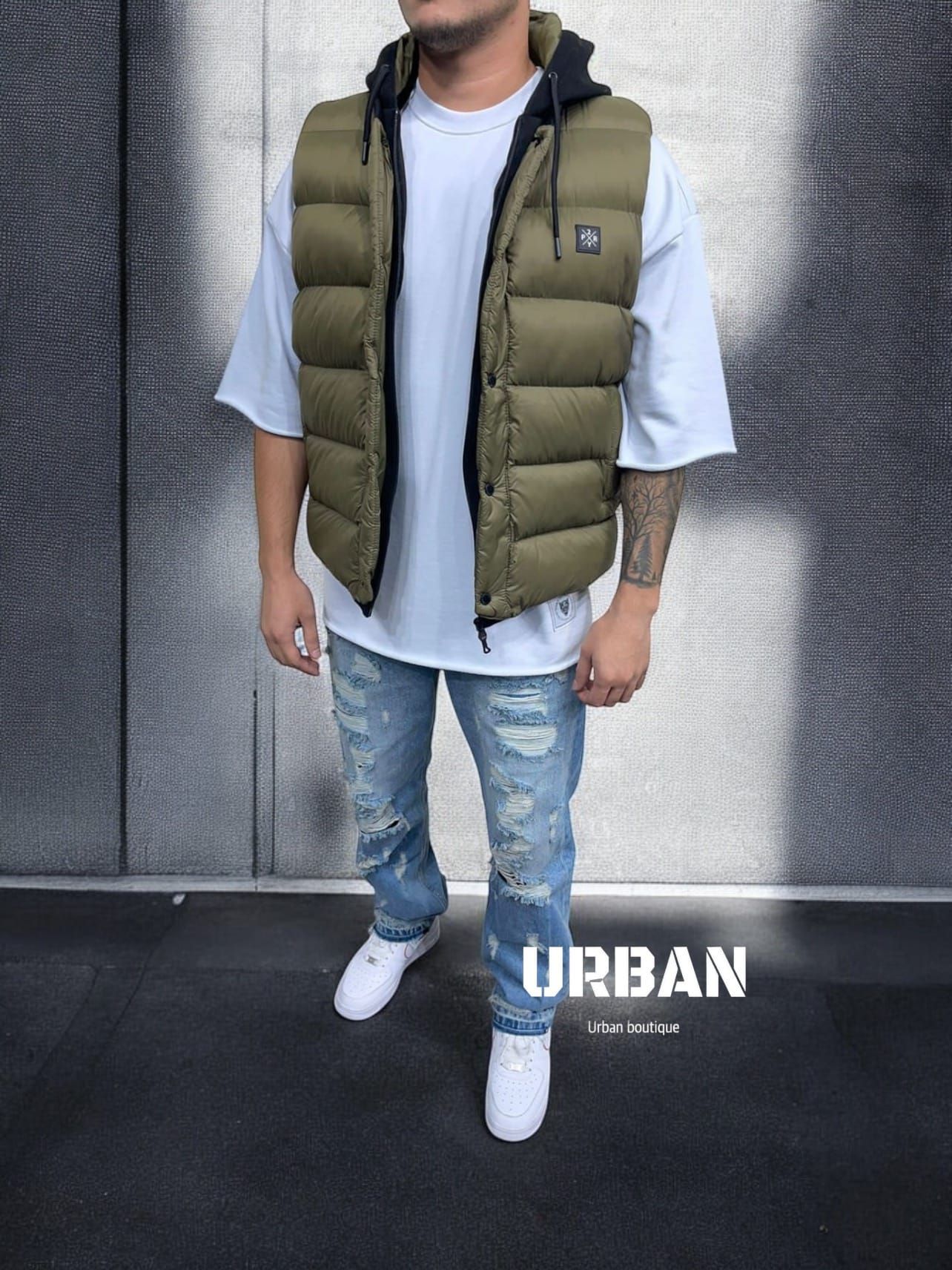 Khaki Hooded Puffer Vest gallery.thumbnail 2