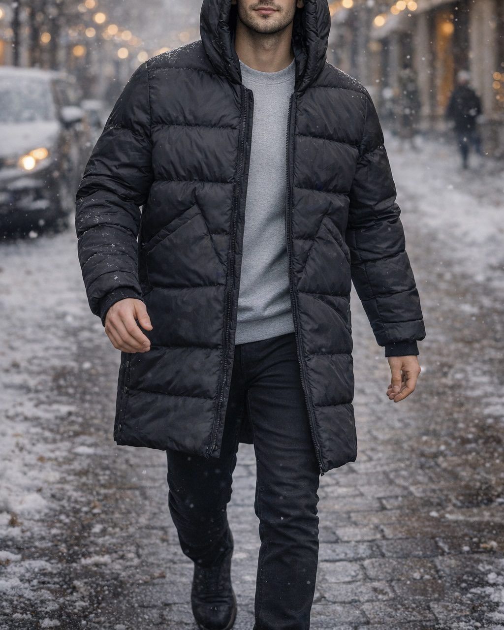 Long Puffer Jacket with Hood – Black gallery.thumbnail 1