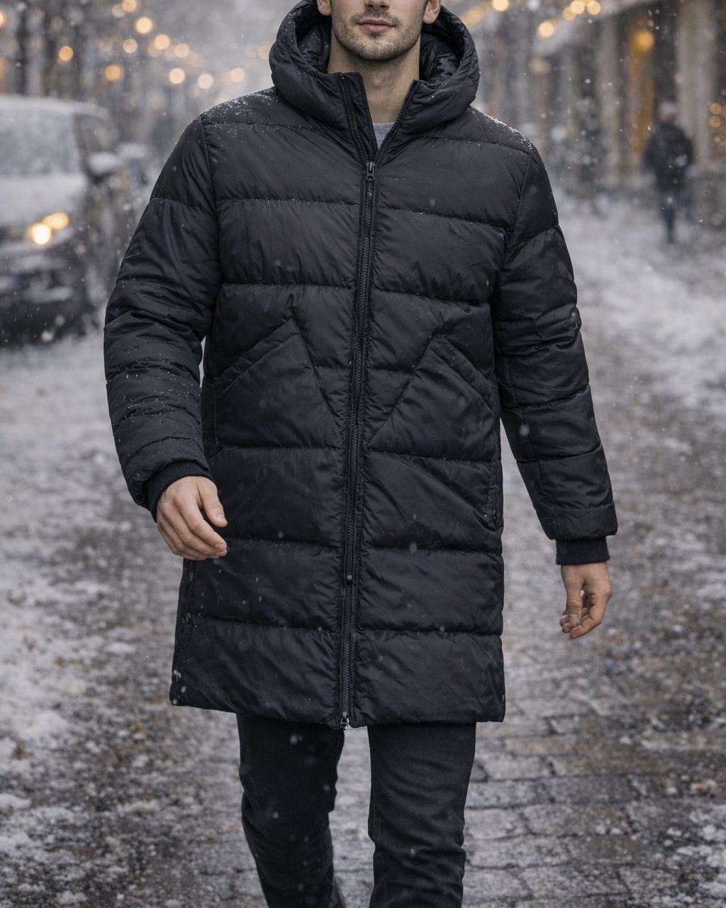 Long Puffer Jacket with Hood – Black gallery.thumbnail 2