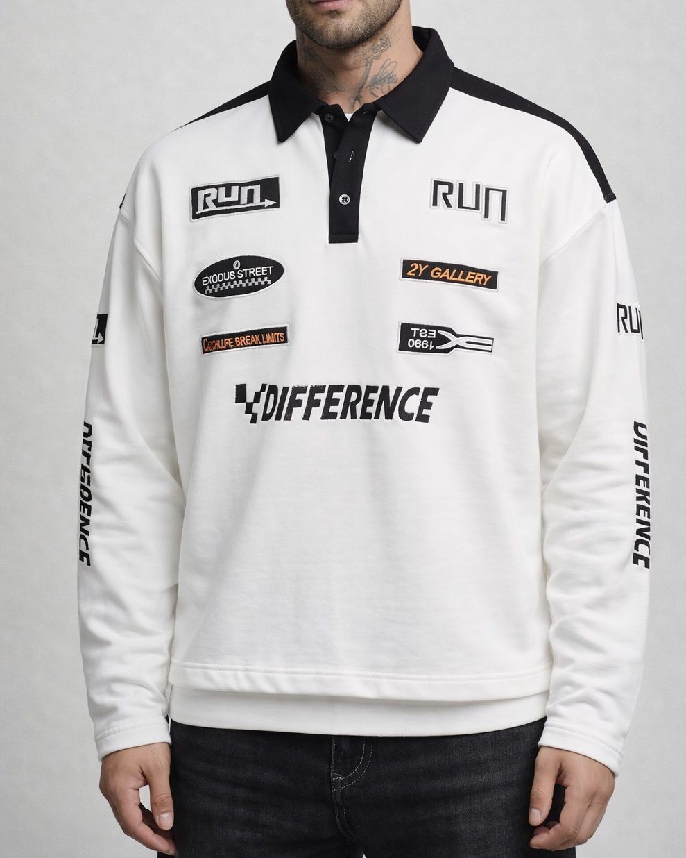 Difference Graphic Polo Sweatshirt – WHITE 1