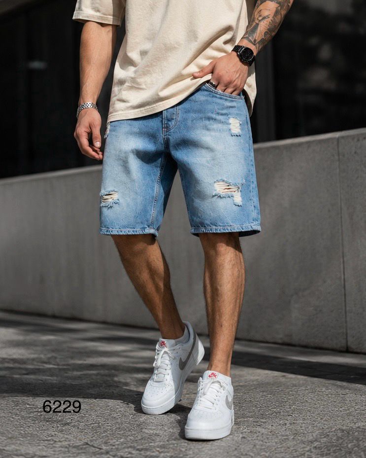 Distressed Light Wash Denim Shorts 1