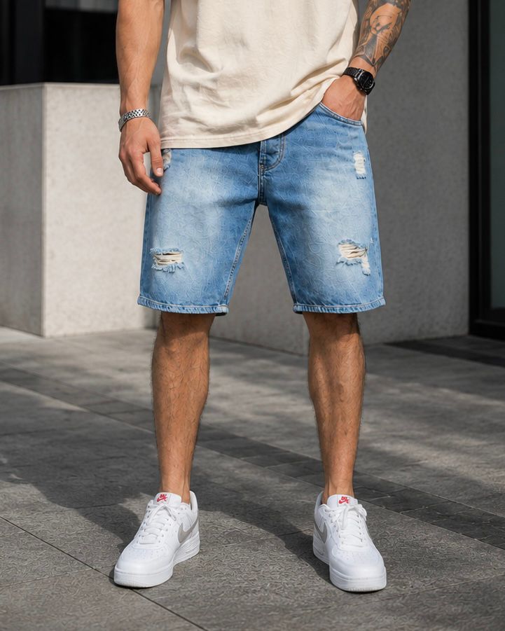Distressed Light Wash Denim Shorts 2