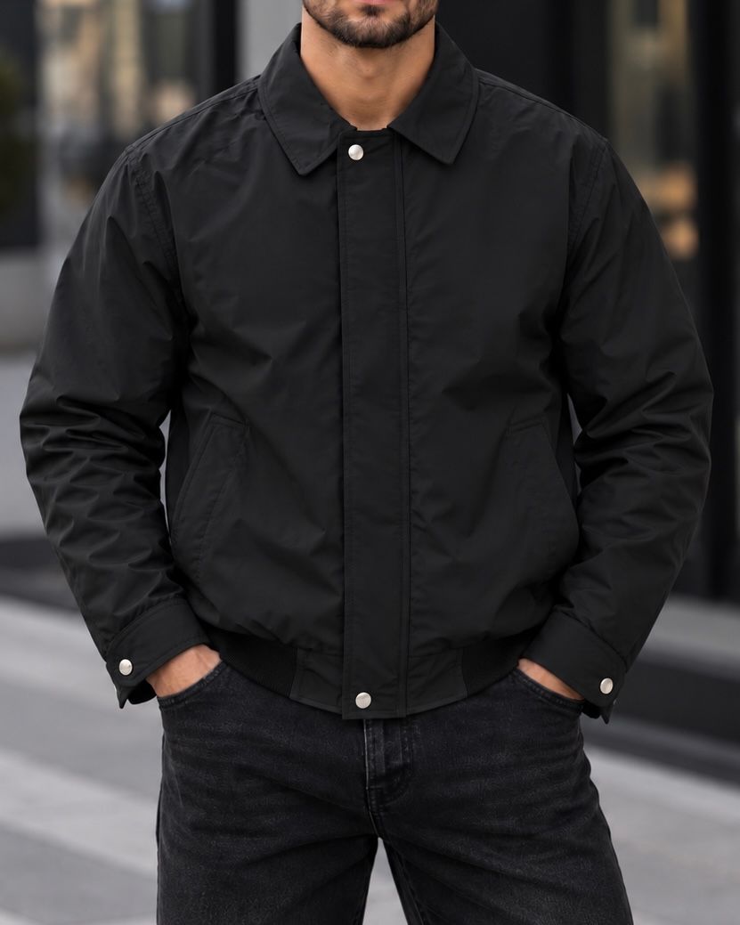 Black Lightweight Snap Jacket gallery.thumbnail 1