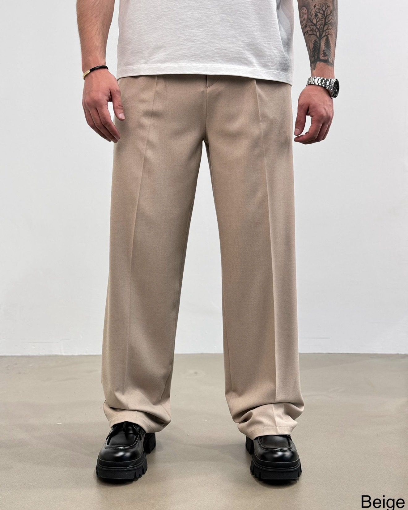 Wide-Leg Tailored Pants – Beige gallery.thumbnail 1