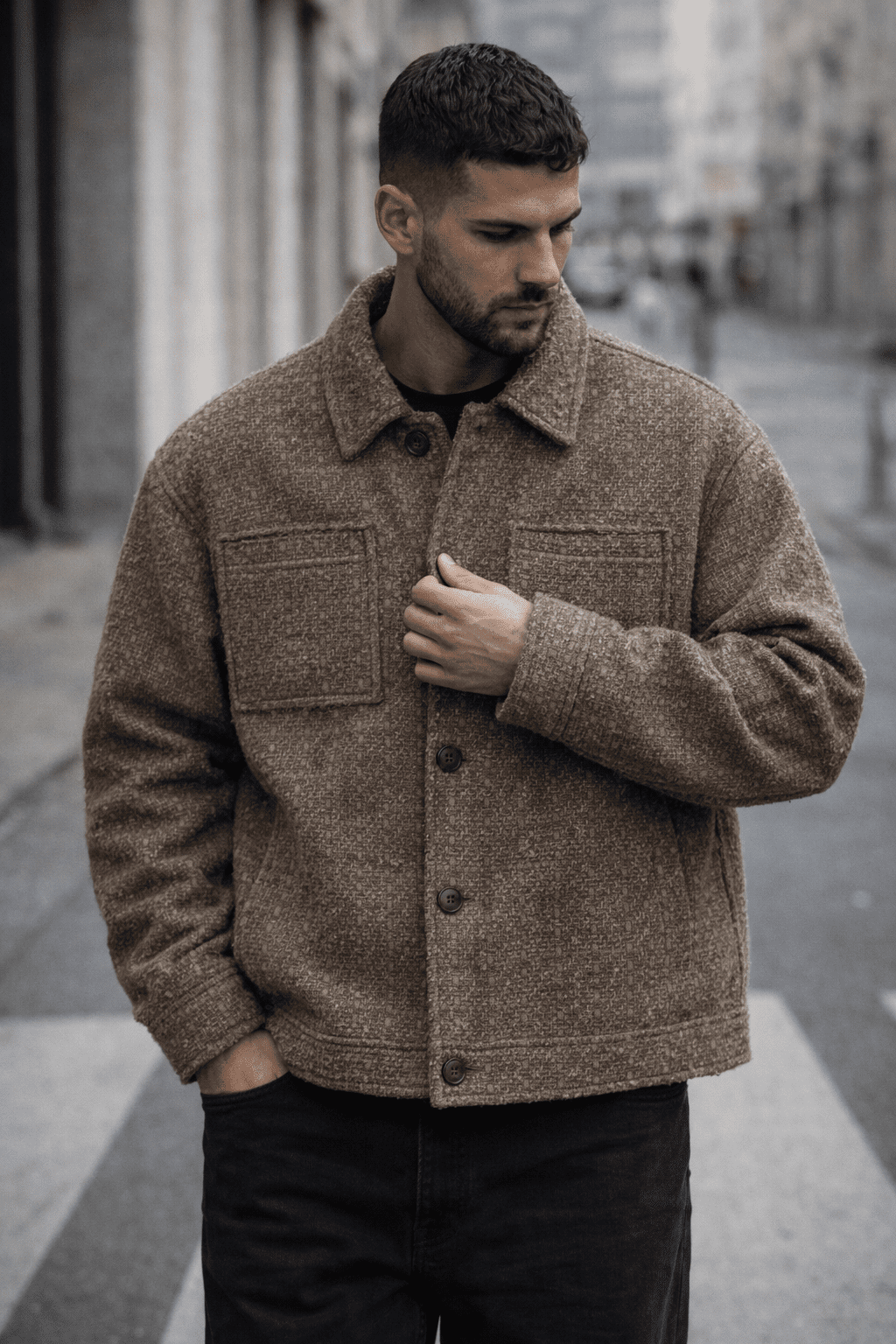 Textured Wool-Blend Jacket – Brown gallery.thumbnail 1