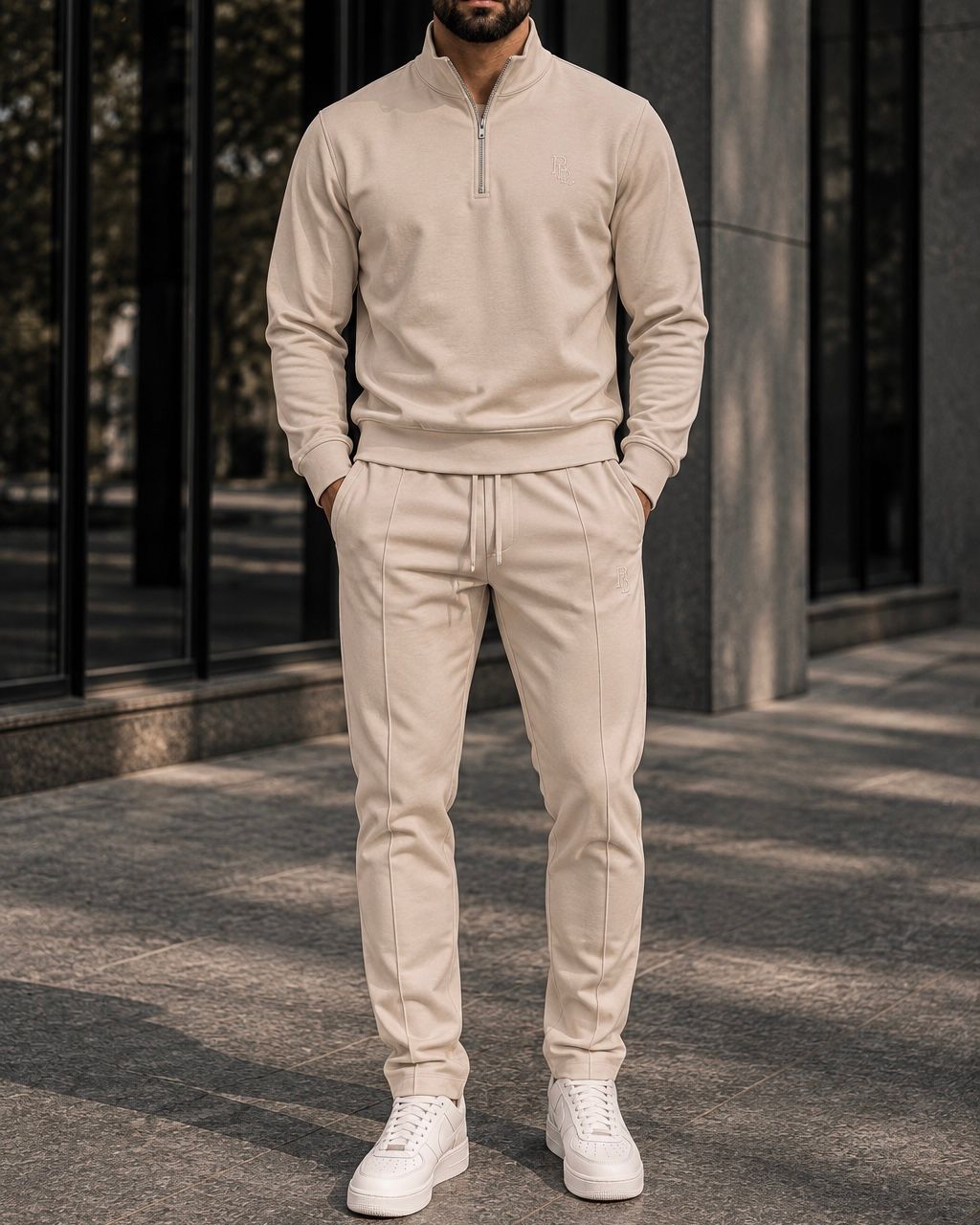 Beige Quarter Zip Tracksuit Set gallery.thumbnail 2