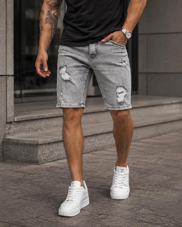 Distressed Denim Shorts – Grey