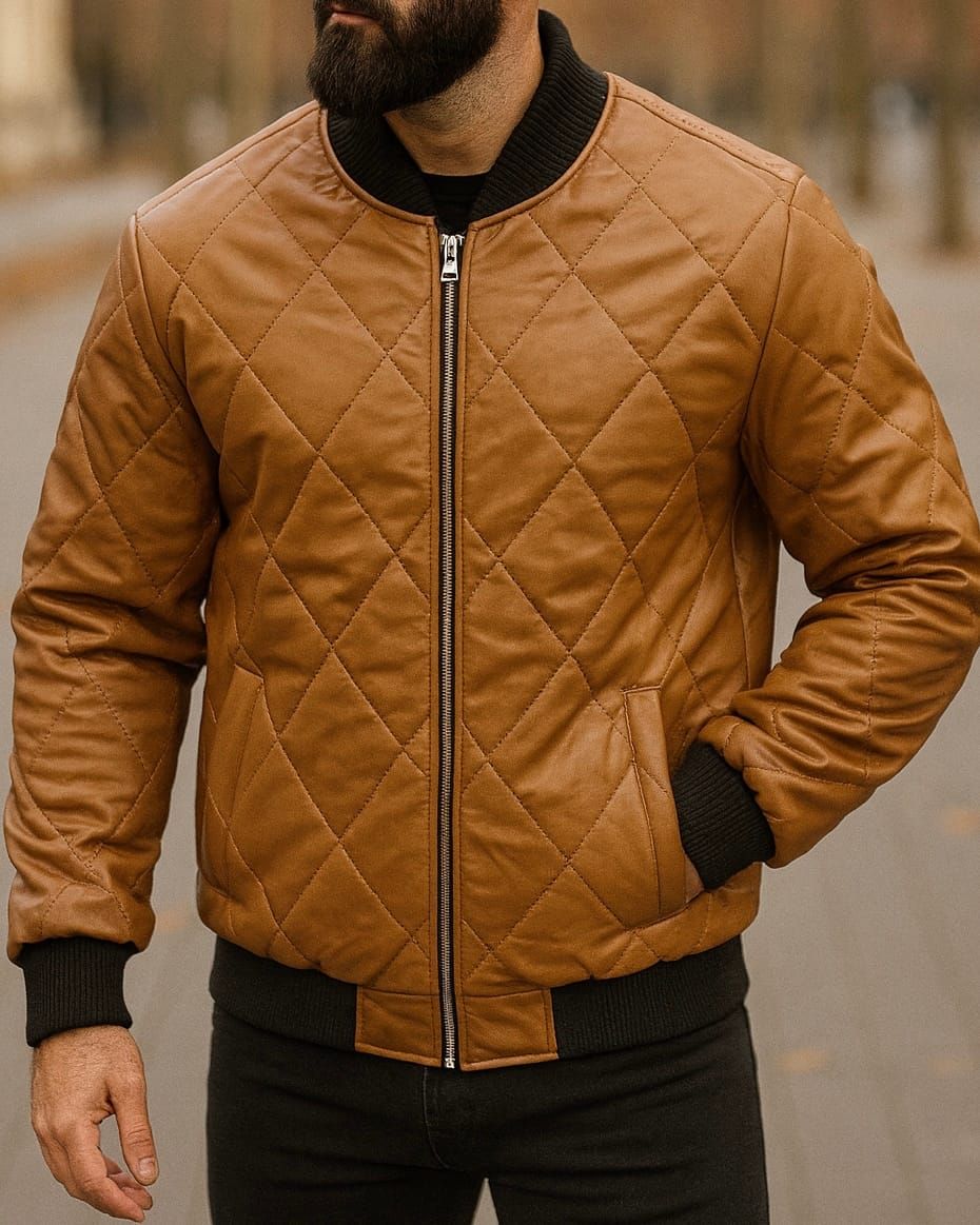 Camel Quilted Leather Jacket gallery.thumbnail 1