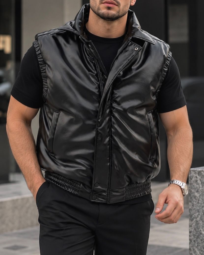 Black Glossy Puffer Vest gallery.thumbnail 2