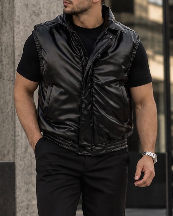 Black Glossy Puffer Vest gallery.thumbnail 3