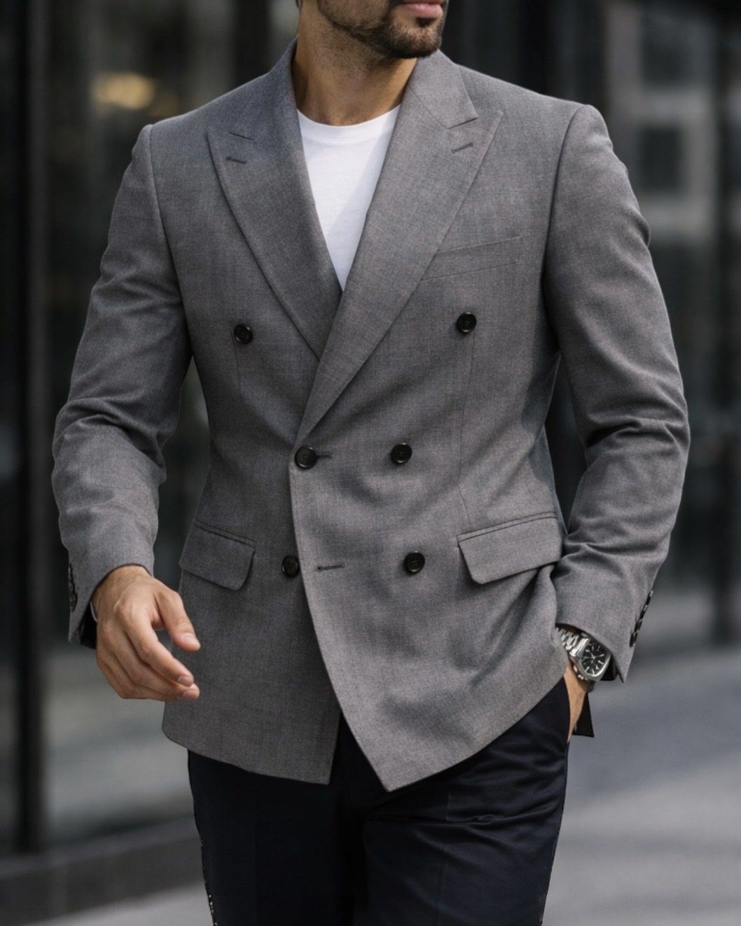 Grey Double-Breasted Blazer gallery.thumbnail 1