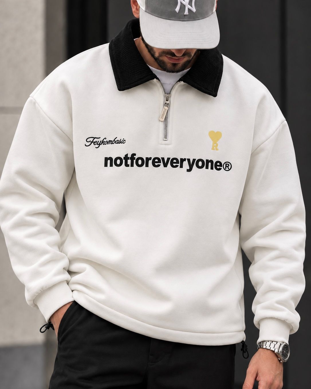 White Graphic Half-Zip Sweatshirt 1