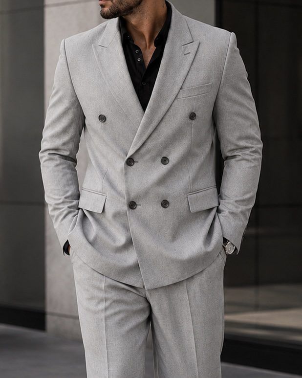 Double-Breasted Relaxed Suit – Light Grey gallery.thumbnail 2