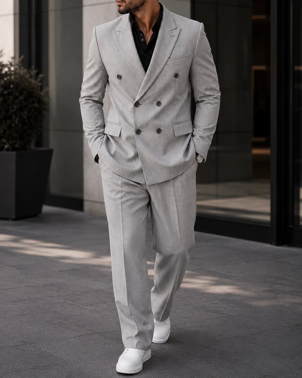 Double-Breasted Relaxed Suit – Light Grey gallery.thumbnail 3