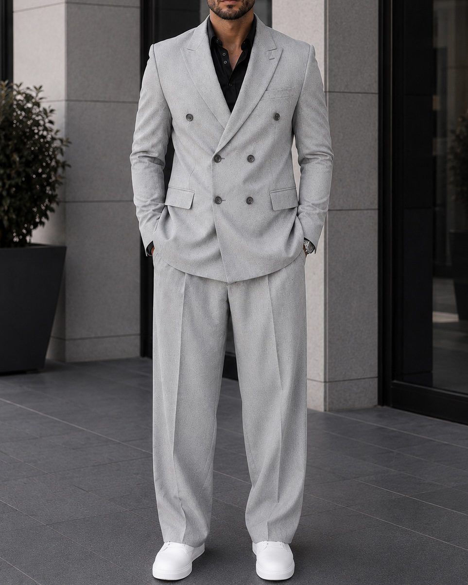 Double-Breasted Relaxed Suit – Light Grey gallery.thumbnail 5