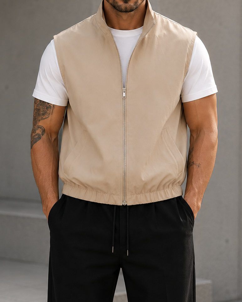 Lightweight Zip Vest - Beige gallery.thumbnail 1
