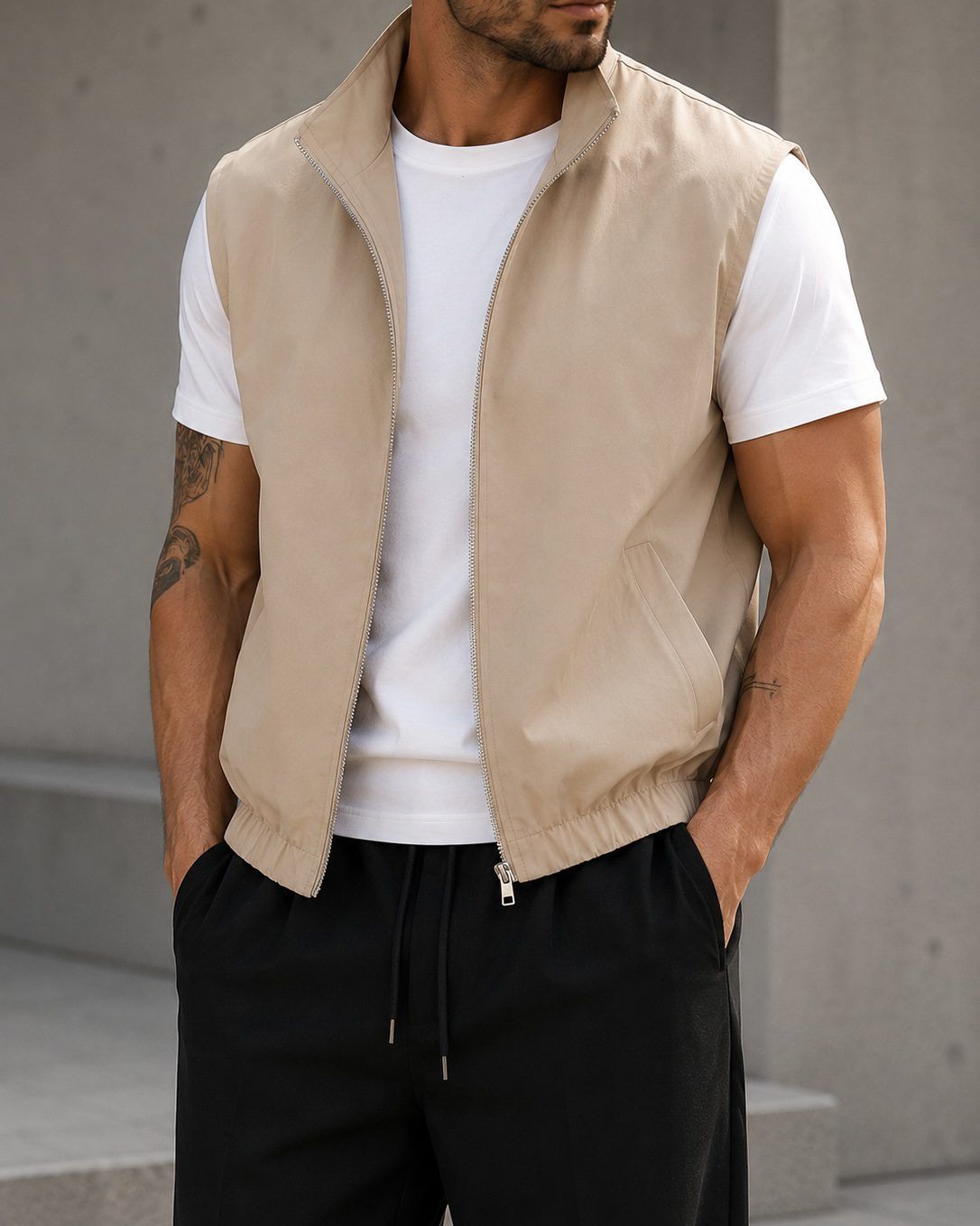 Lightweight Zip Vest - Beige gallery.thumbnail 2