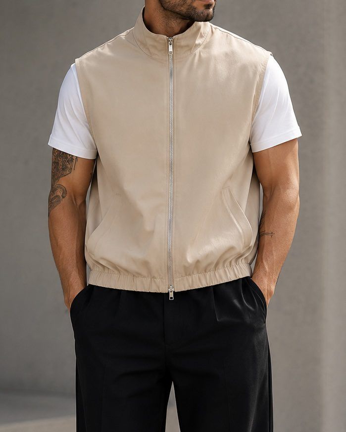 Lightweight Zip Vest - Beige gallery.thumbnail 3