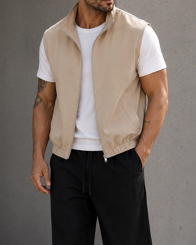 Lightweight Zip Vest - Beige gallery.thumbnail 4