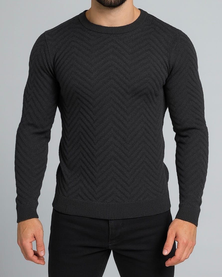 Black Patterned Knit Sweater gallery.thumbnail 1