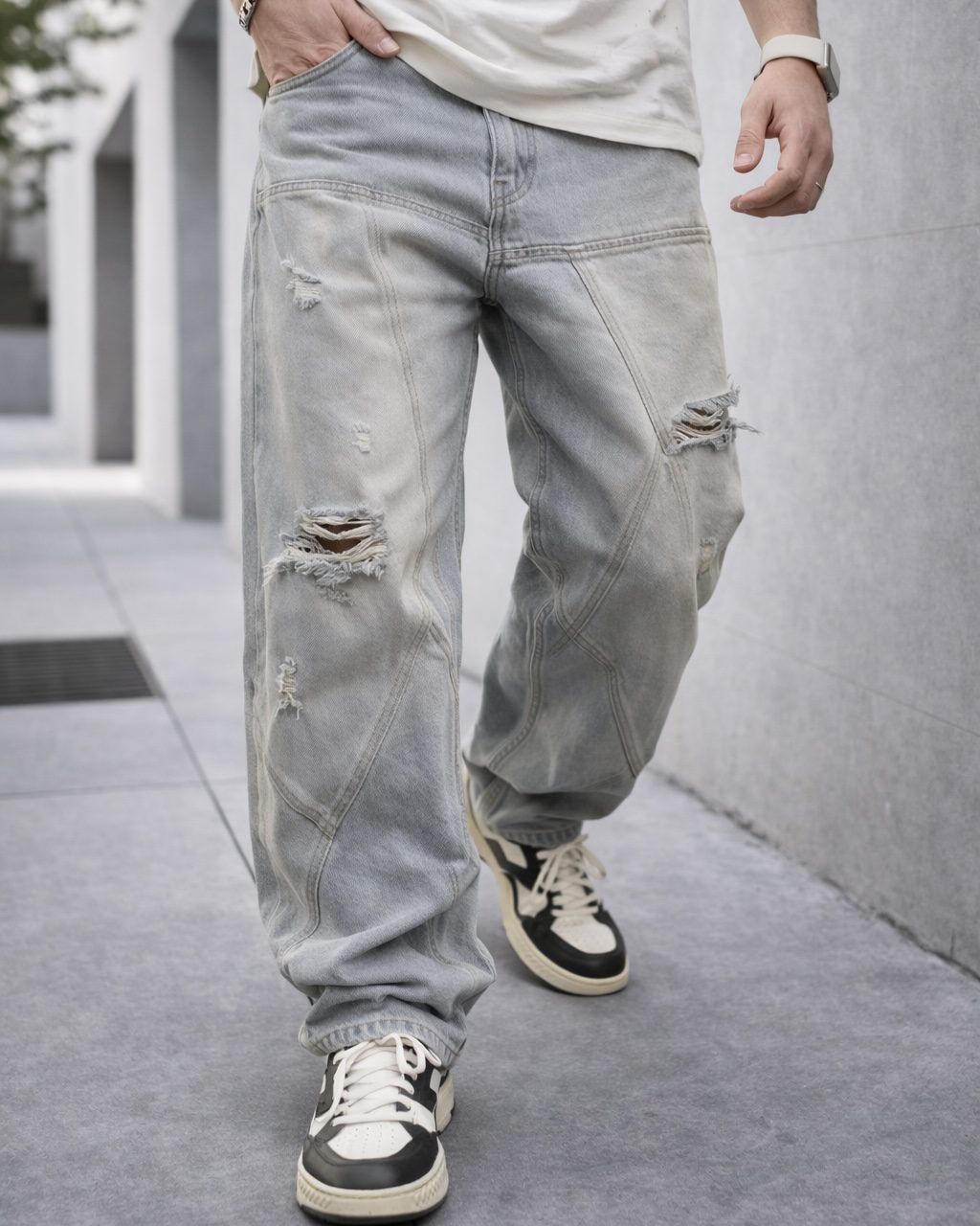 Urban Distressed Baggy Denim – Light Blue Wash gallery.thumbnail 2