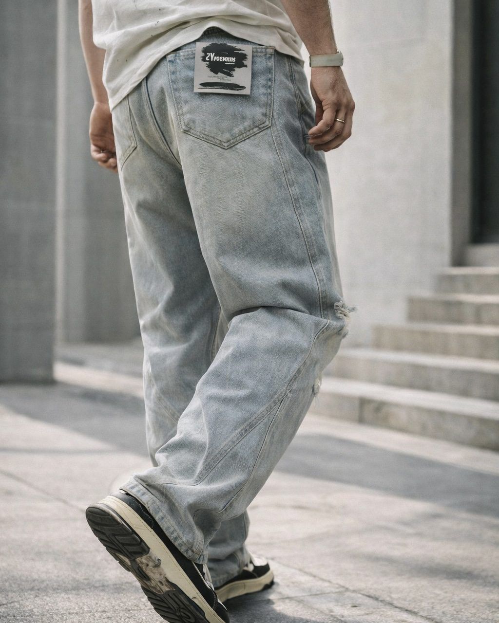 Urban Distressed Baggy Denim – Light Blue Wash gallery.thumbnail 3