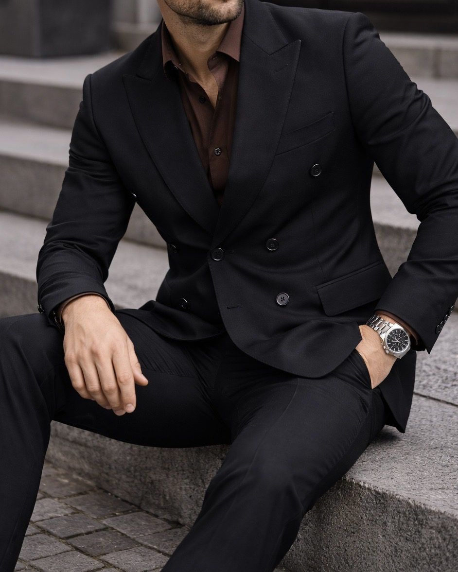Executive Black Double-Breasted Blazer gallery.thumbnail 3