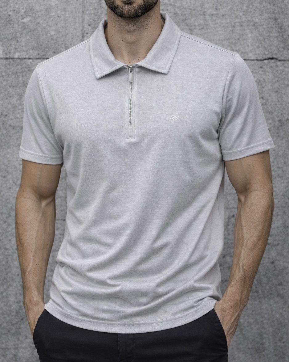Light Grey Zip Polo Shirt gallery.thumbnail 1