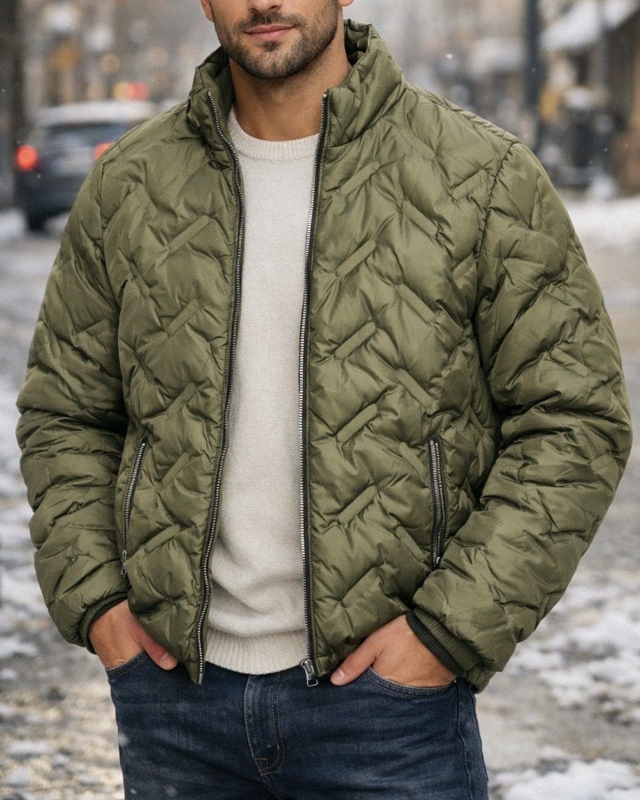 Minimal Quilted Jacket – Olive Green gallery.thumbnail 1