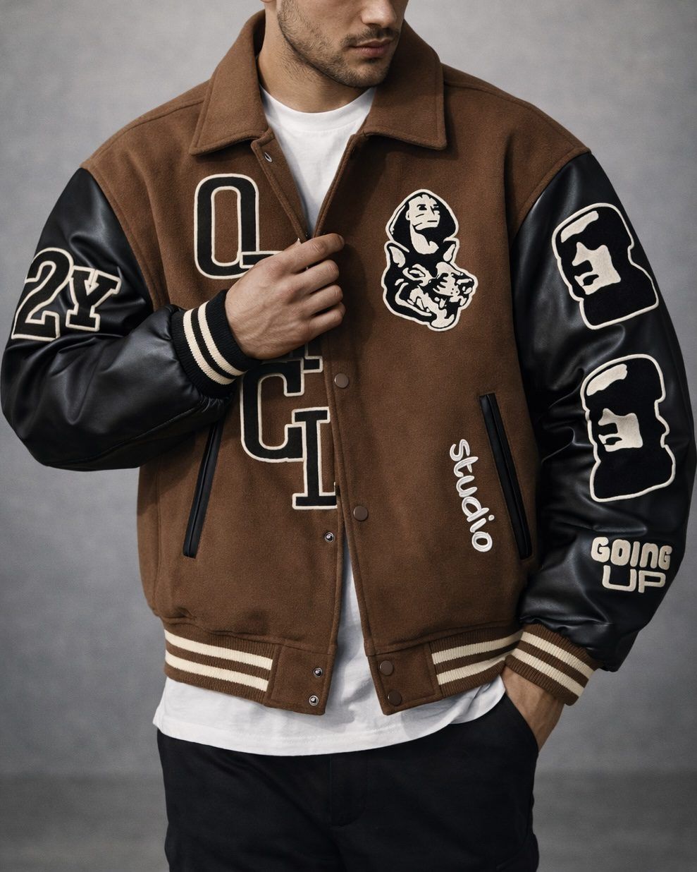 Luxury Varsity Jacket – Brown Studio Edition gallery.thumbnail 1