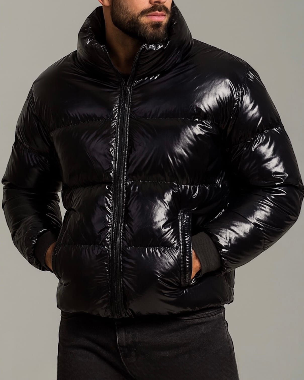 Black Gloss Puffer Jacket gallery.thumbnail 1