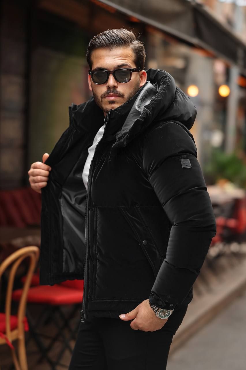 PUFFER JACKET WITH DETACHABLE HOOD – BLACK gallery.thumbnail 3