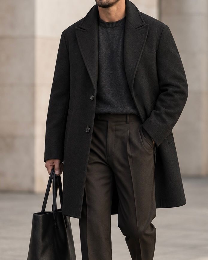 Black Single-Breasted Tailored Coat gallery.thumbnail 3
