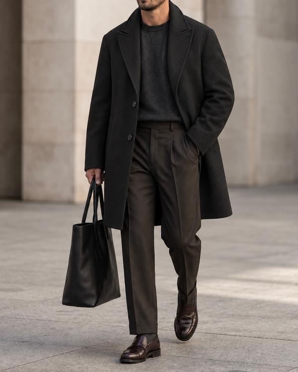 Black Single-Breasted Tailored Coat
