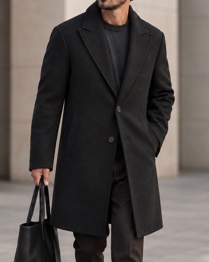 Black Single-Breasted Tailored Coat gallery.thumbnail 4