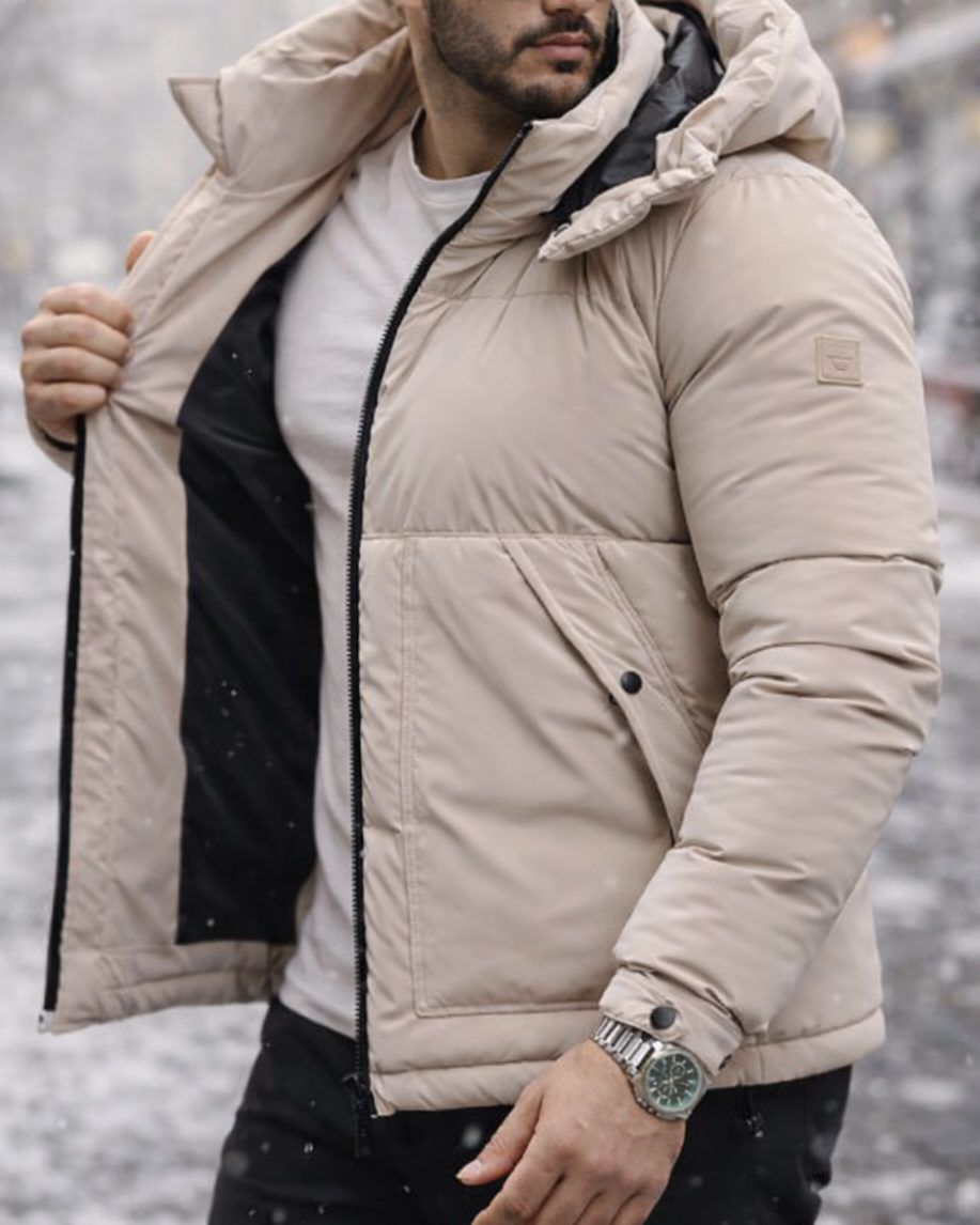 Hooded Puffer Jacket – Soft Beige gallery.thumbnail 1