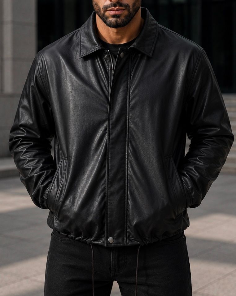 Black Faux Leather Zip Jacket gallery.thumbnail 1