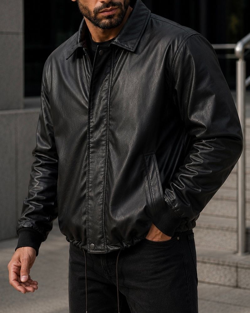 Black Faux Leather Zip Jacket gallery.thumbnail 2