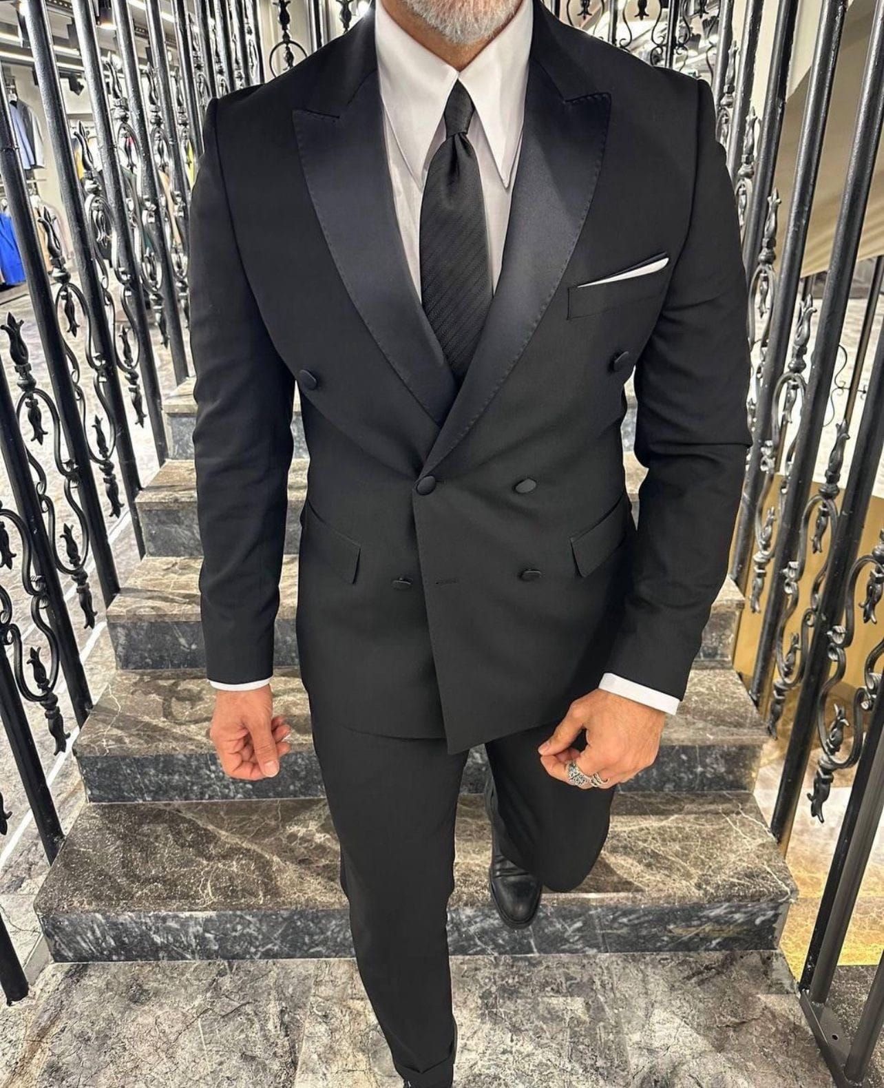 Black Double-Breasted Satin Tuxedo gallery.thumbnail 1
