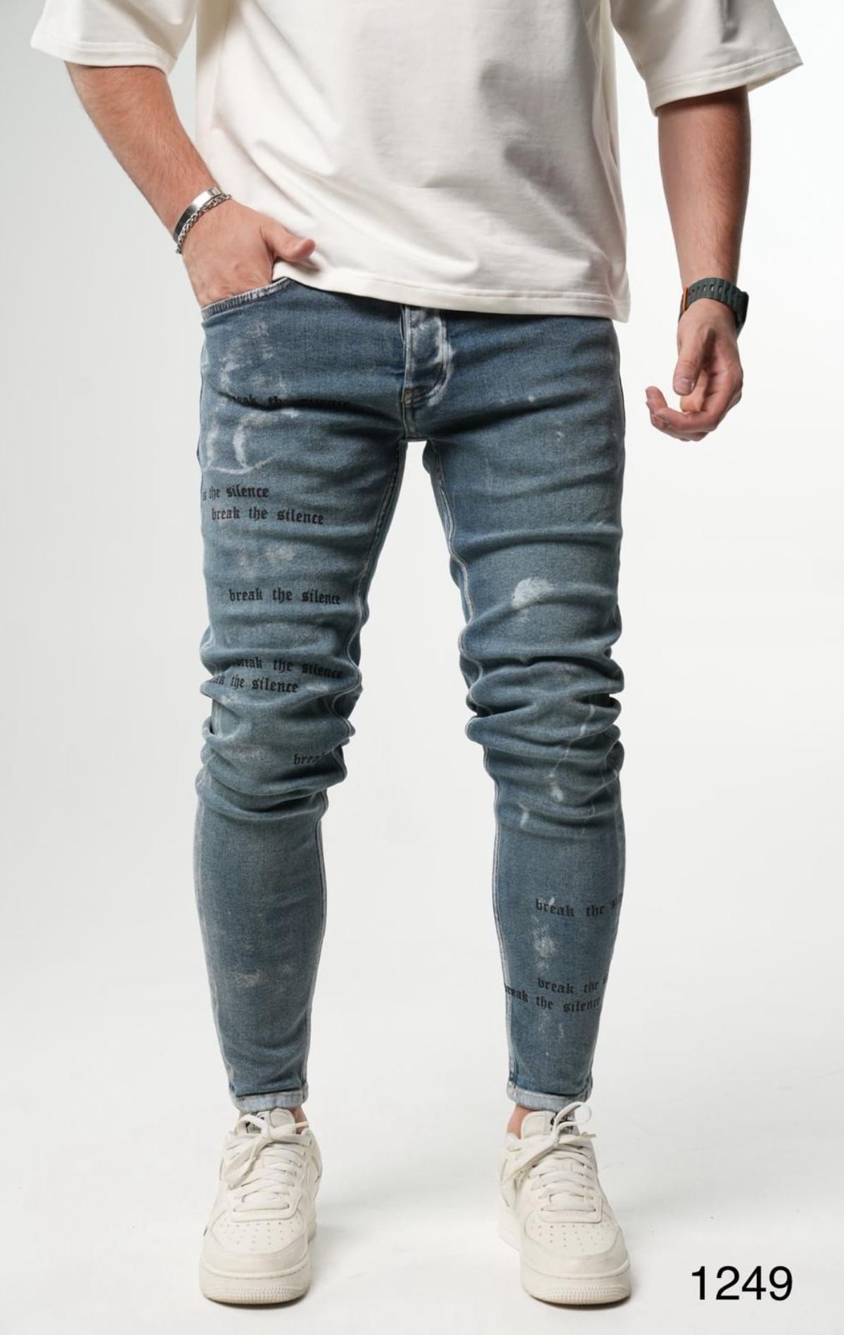 Blue Printed Skinny Jeans 1