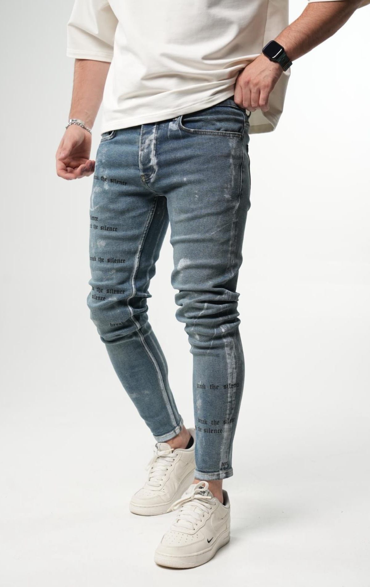 Blue Printed Skinny Jeans 2