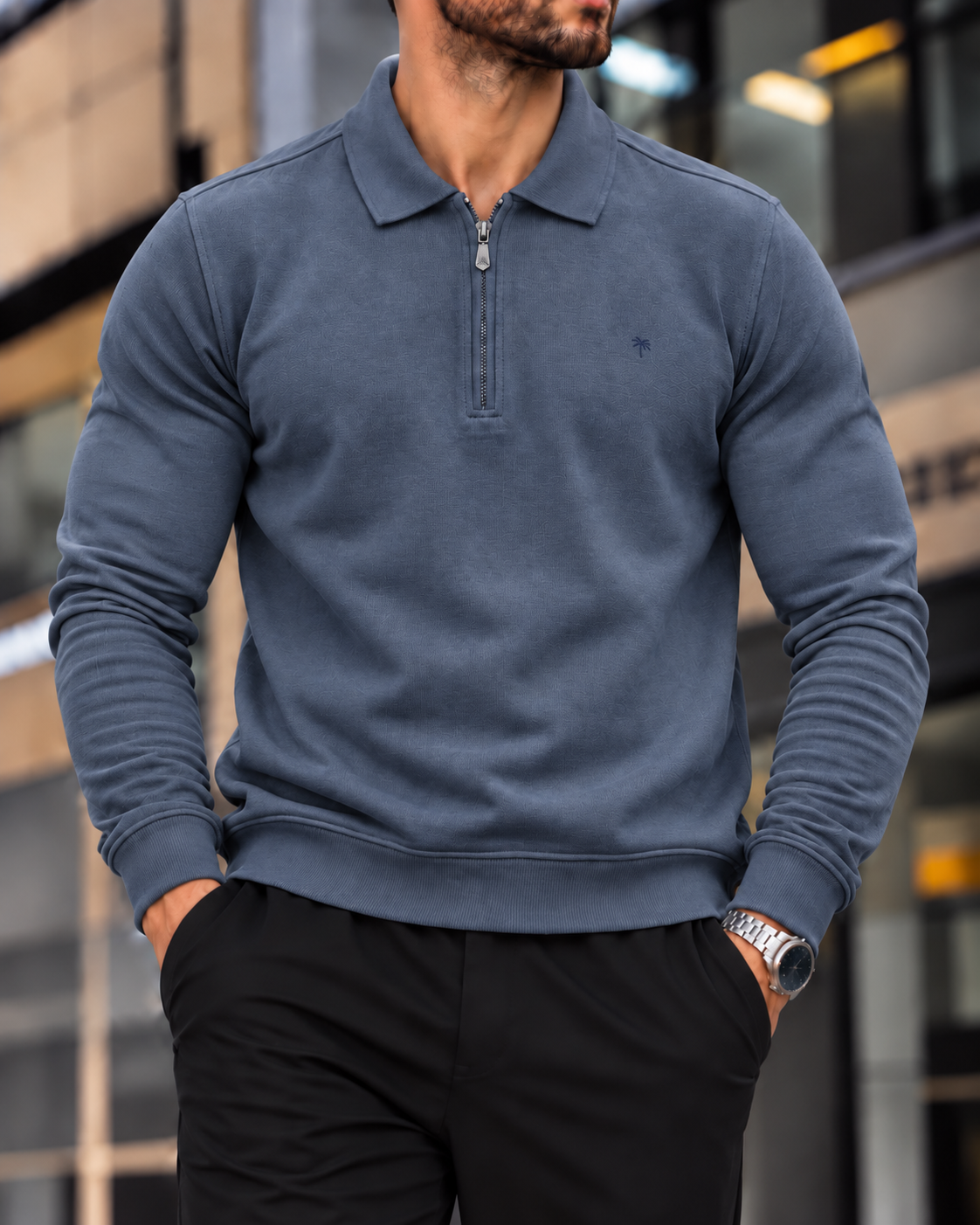 Navy PREMIUM HALF-ZIP POLO SWEATSHIRT gallery.thumbnail 1