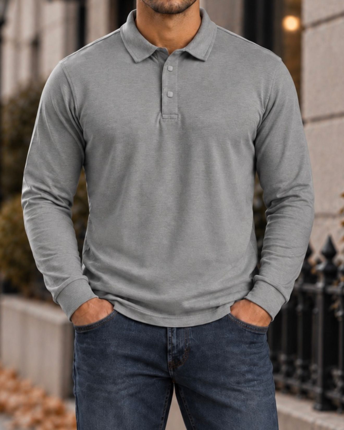 Grey Long Sleeve Polo gallery.thumbnail 1