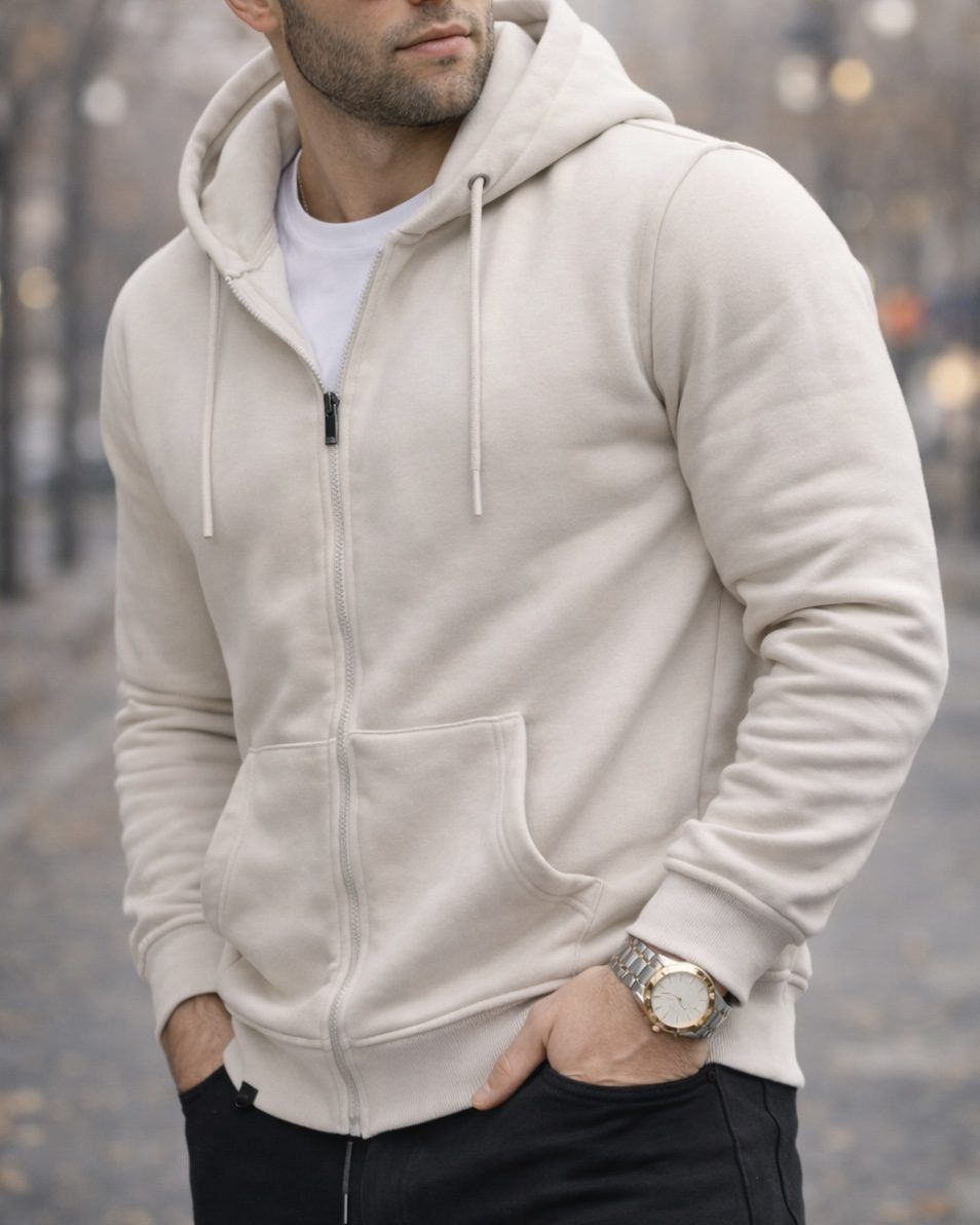 Zip-Up Hoodie – Beige 1